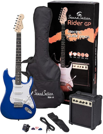 Soundsation Rider GP Set Elektrische Gitarre mit SSS Tonabnehmerkonfiguration Blue mit Tasche