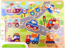 Wooden Kids Peg Puzzle Vehicles 9pcs Tooky Toys