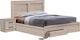 Life Κρεβάτι Διπλό Ξύλινο Sonoma με Συρτάρια & Τάβλες 140x190cm