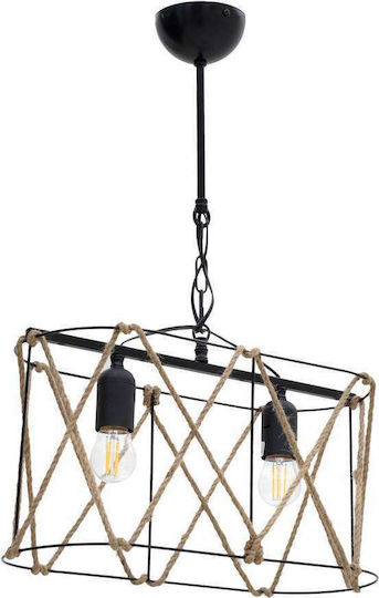 Click Hängelampe Schwarz Boho mit Seil für Fassung E27 40x20x20cm.