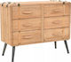 Chest of Drawers of Solid Wood with 6 Drawers 91x35x73cm