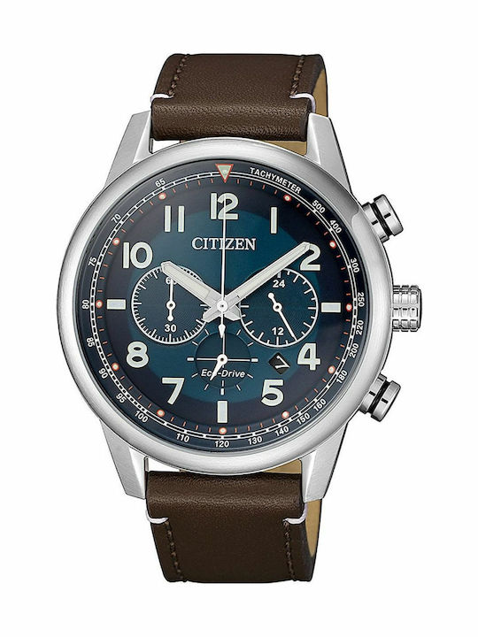 Citizen Herrenuhr 43mm Chronograph Eco - Antrieb mit Braun Kautschukarmband