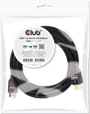 Club3D HDMI 2.0 Geflochten Kabel HDMI-Stecker - HDMI-Stecker 15m Schwarz