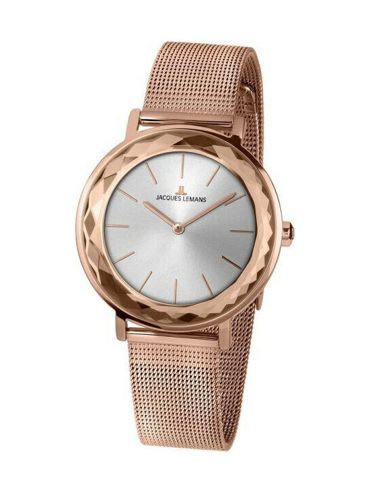 Jacques Lemans York Γυναικείο Ρολόι 37mm Μπαταρίας με Ροζ Χρυσό Μεταλλικό Μπρασελέ