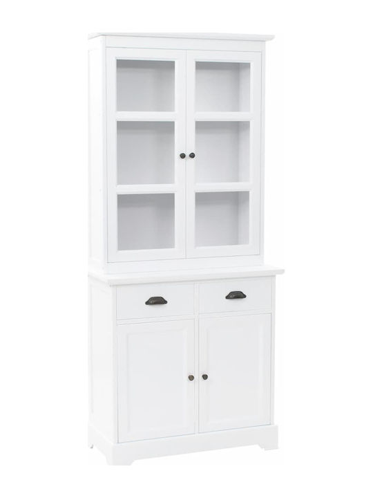 Floor-standing Living Room Display Cabinet made of Wood with Glass White 80x40x180cm