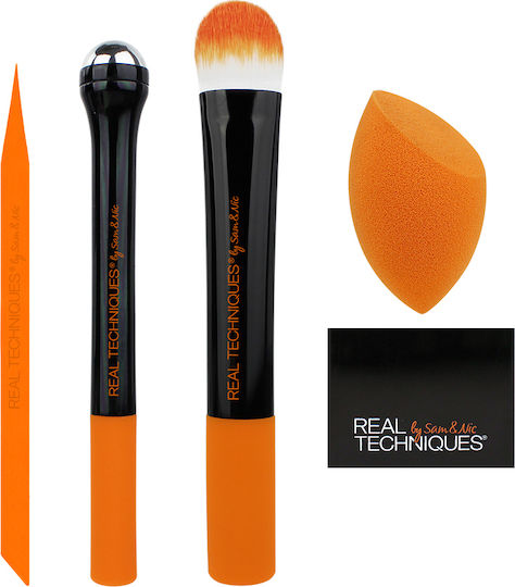 Real Techniques Set Cu Pensule De Machiaj Din Perie Sintetică Prep & Prime 4 Bucăți