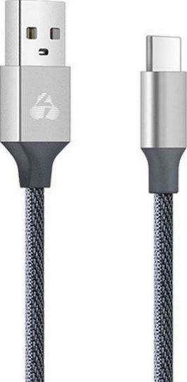 Powertech Braided USB 2.0 Cable USB-C male - USB-A Ασημί 1m PTR-0052
