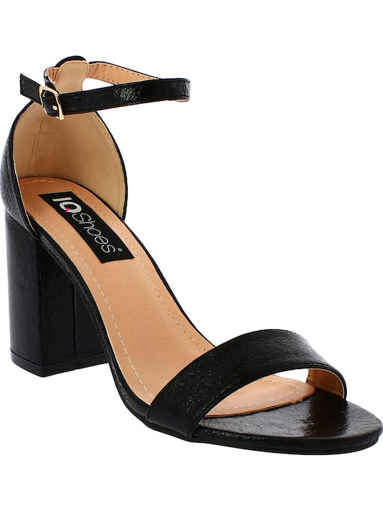 IQ Shoes Women's Sandals SE362 with Ankle Strap Black with Chunky High Heel