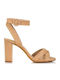 Sante Suede Women's Sandals with Ankle Strap Beige with Chunky High Heel