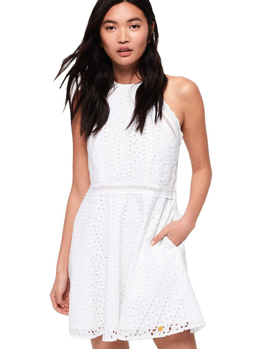 Superdry Teagan Halter Mini Καλοκαιρινό All Day Φόρεμα Λευκό