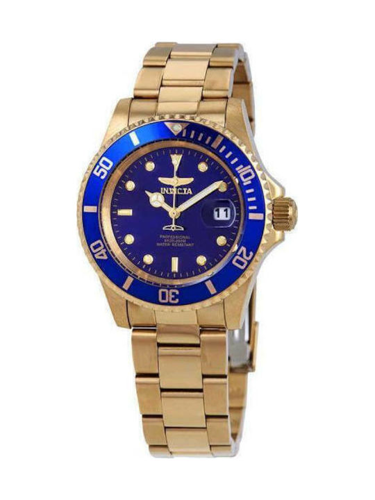 Invicta Pro Diver Ανδρικό Ρολόι 40mm Μπαταρίας με Χρυσό Μεταλλικό
