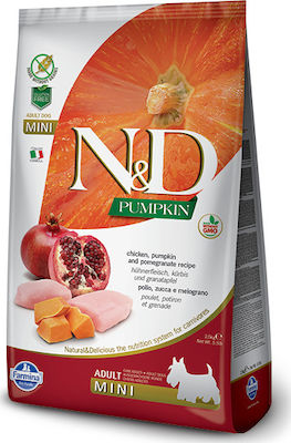 Farmina N&D Pumpkin Adult Mini 7kg Dry Food Grain Free for Adult Dogs of Small Breeds with Chicken, Pomegranate and Pumpkin