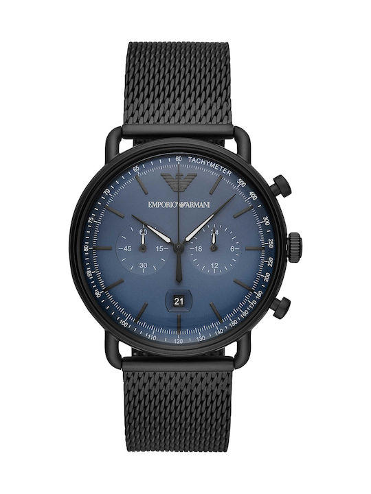 Emporio Armani Men's Watch 43mm Chronograph Battery with Black Metal Bracelet