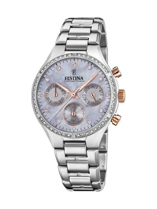Festina Womens Watch 36mm Chronograph Battery With Silver Steel Bracelet