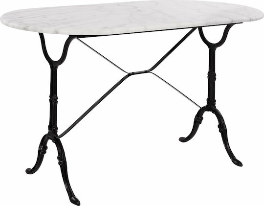 Delilah Outdoor Dinner Free Standing Table with Marble Surface and Cast Iron Frame White 120x59x72cm