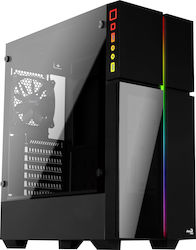 Aerocool Playa Гейминг Midi Tower Компютърна кутия със странично прозорче и RGB осветление Черно