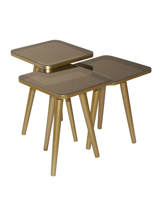 S304 Square Solid Wood Zigon Tables Gold L37xW37xH52cm