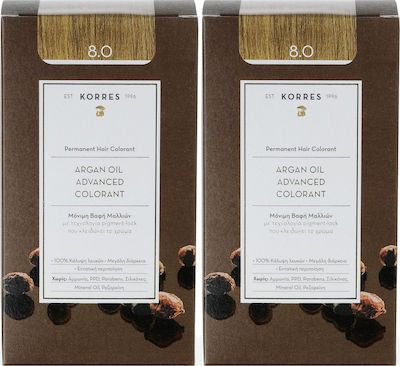 Korres Argan Oil Advanced Colorant Set Haarfarbe kein Ammoniak 8.0 Blond Open 2x50ml