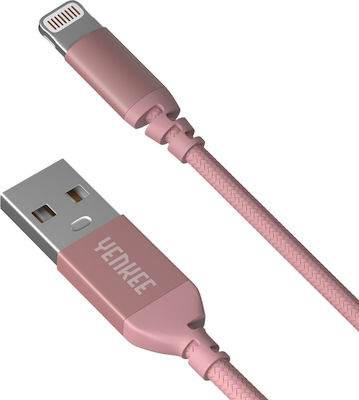 Yenkee Braided USB to Lightning Cable Ροζ 1m (YCU 611 RE)