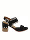 Alpe Suede Women's Sandals Black with Chunky High Heel