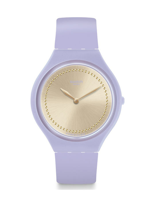 Swatch Skinlavande Uhr mit Lila Kautschukarmband