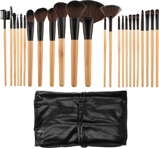 Tools for Beauty Professional Set with Makeup Brushes from Synthetic Bristle Wooden Black 24 Pieces