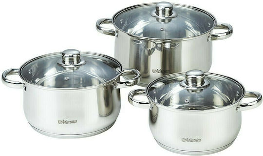 Maestro Stainless Steel Silver Pots Set 6 Pieces Maestro Stainless Steel Silver Pots Set 6 Pieces