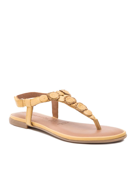 Tamaris Leather Women's Flat Sandals In Yellow Colour