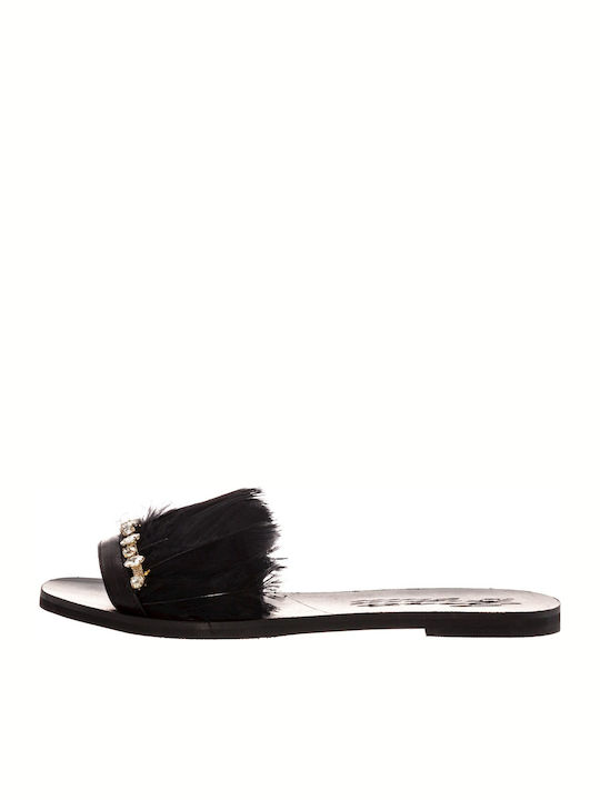 Sante Leather Women's Flat Sandals In Black Colour