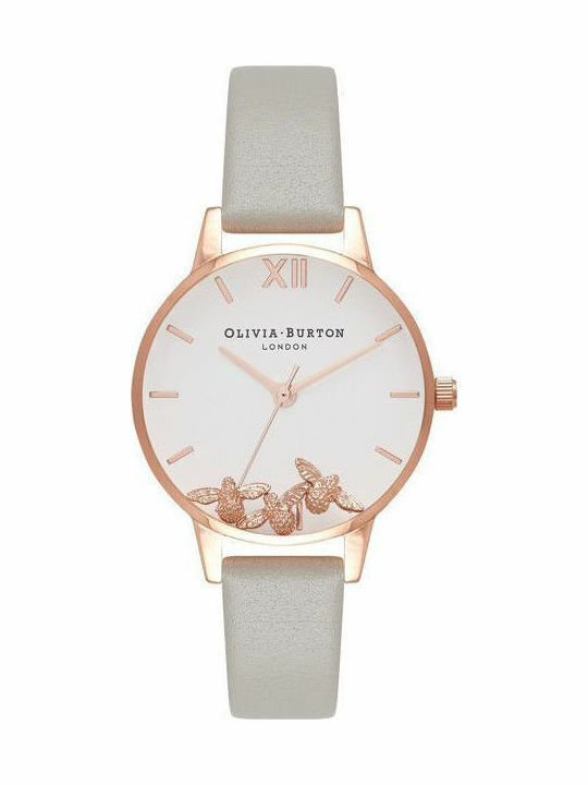 Olivia Burton Busy Bees Дамски Часовник 30мм Кварцов със Сива Кожена Каишка