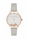 Olivia Burton Busy Bees Дамски Часовник 30мм Кварцов със Сива Кожена Каишка