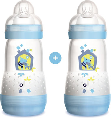 Mam Set aus Plastikflaschen Easy Start Anti-Colic Combi-Pack Gegen Koliken mit Silikonsauger für 2+ Monate Light blue Hündchen 260ml 2Stück