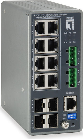 Level One IGP-1271 Managed L2 PoE+ Switch with 8 Gigabit (1Gbps) Ethernet Ports and 4 SFP Ports