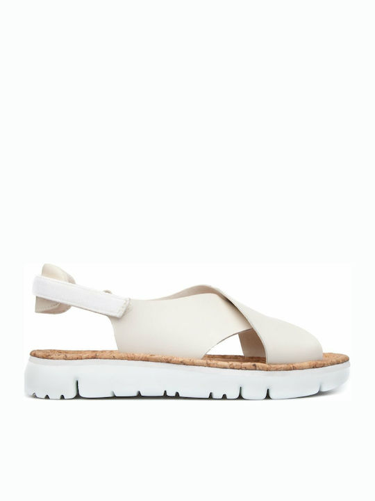 Camper Oruga Leather Women's Flat Sandals In White Colour