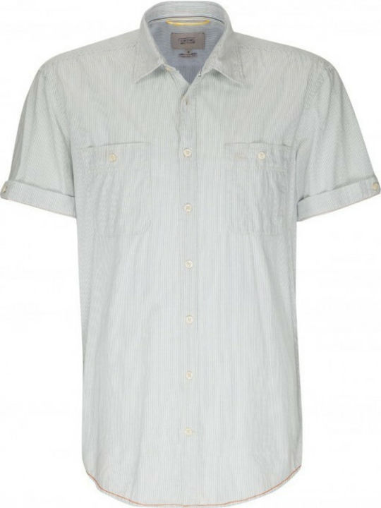 Camel Active Men's Shirt Short Sleeve Cotton Striped Light Blue 335-125-75