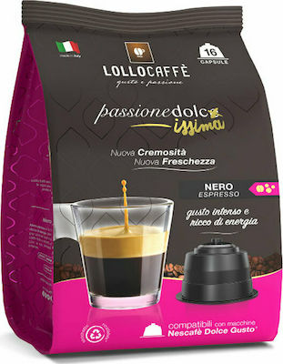 Lollo Caffe Nero Espresso Capsule Compatible with Dolce Gusto Machines  16pcs