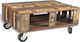 Rectangular Solid Wood Coffee Table with Wheels Walnut L80xW56xH34cm