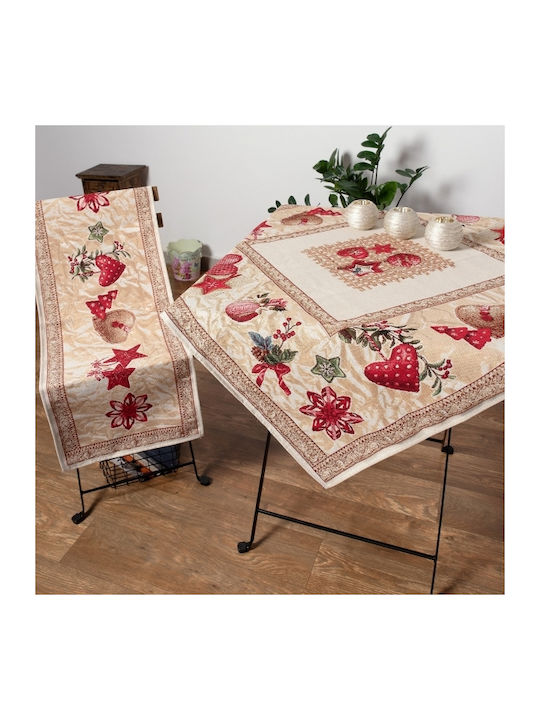 Silk Fashion Runner with Embroidery Set Mountain Red 45x140cm