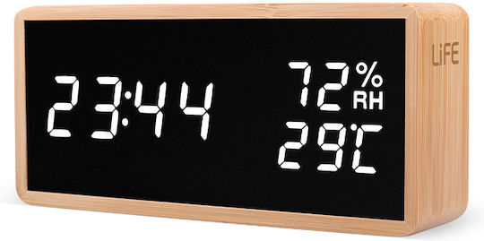 Life Noble Bamboo Tabletop Digital Clock with Alarm & Wireless Charging 221-0109