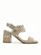 Alpe Suede Women's Sandals with Chunky Medium Heel In Beige Colour