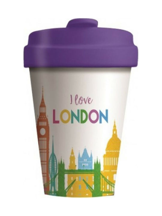 Chic Mic I Love London Κούπα Με Καπάκι Μπαμπού Λευκή 400ml