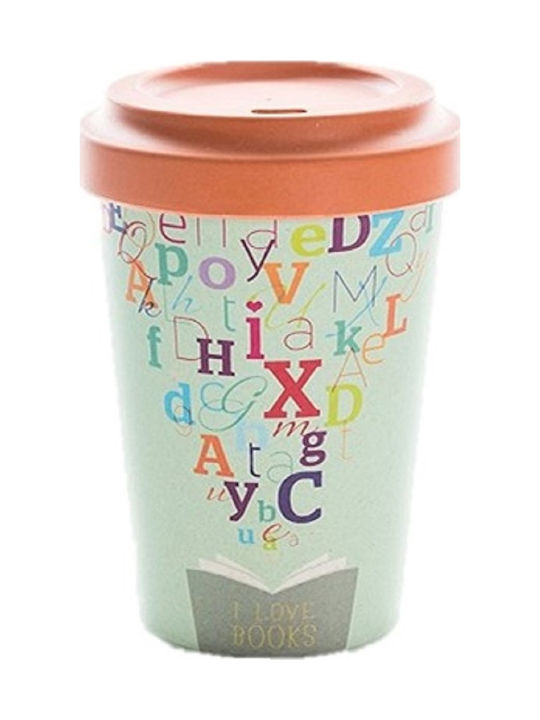 Chic Mic I love Books Cană Bambus cu Capac Multicoloră 400ml ΒCΡ235 1buc