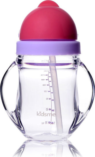 Kidsme Бебешка чаша с дръжки и сламка от пластмаса Розов 240мл за 9m+m+