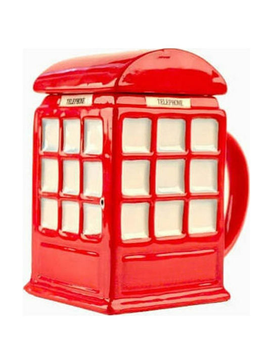 London Phone Booth Ceramic Cup with Lid Red 300ml