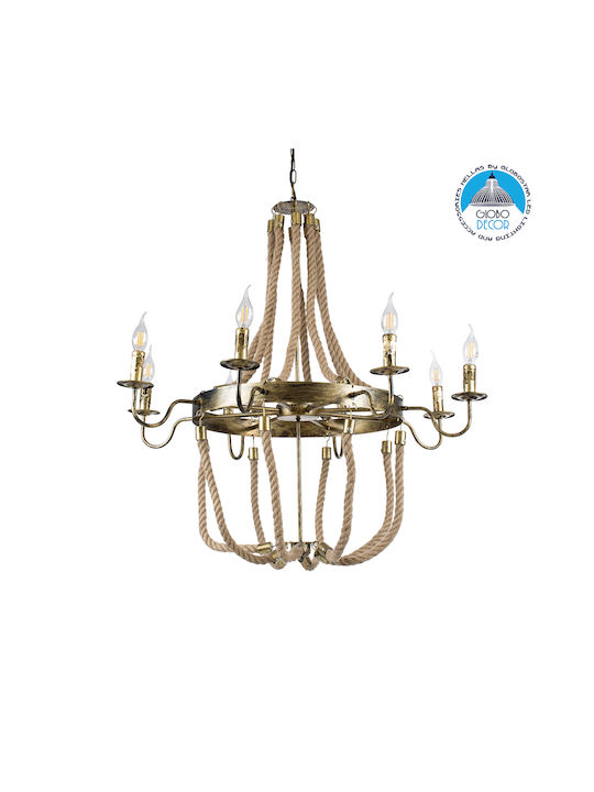 GloboStar Bavarian Полилей 8xE14 Ø87см с Въже Бронзов 01405