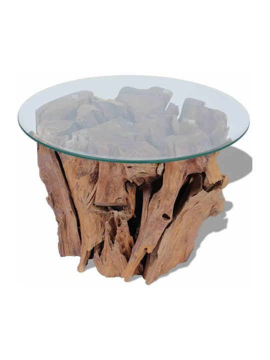 Round Solid Wood Side Table Transparent L60xW60xH40cm