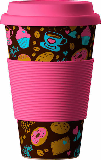 Balev Bio Donuts Κούπα Μπαμπού με Καπάκι Ροζ 400ml