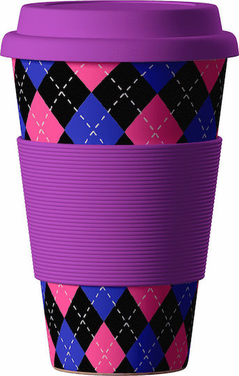 Balev Bio Chequered Κούπα Μπαμπού με Καπάκι Μωβ