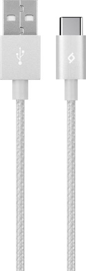 TTEC Braided USB 2.0 Cable USB-C male - USB-A Silver 1.2m (2DK18G)
