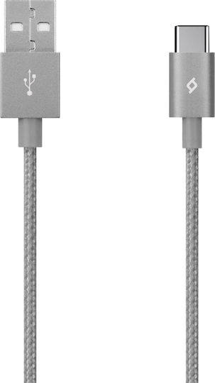 TTEC Плетена USB 2.0 Кабел USB-C мъжки - USB-A мъжки Сив 1.2м (2DK18UG)